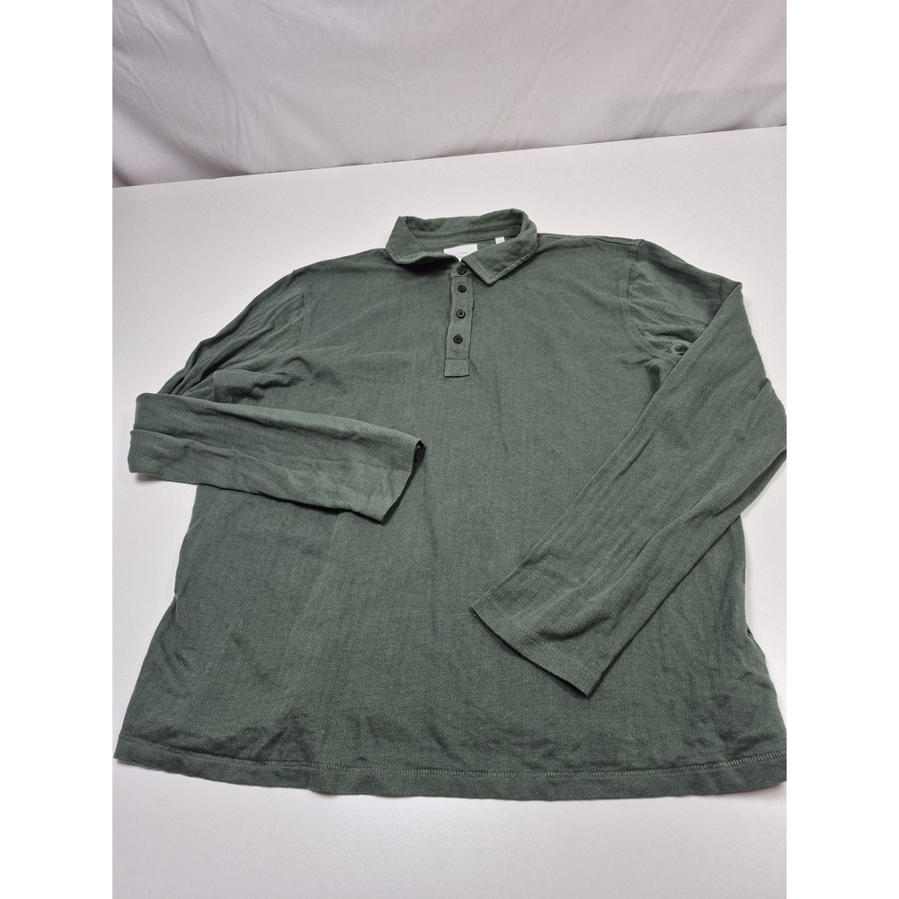 Billy Reid Polo Shirt Mens 2XL Green Long Sleeve Jersey Cotton Blend Casual